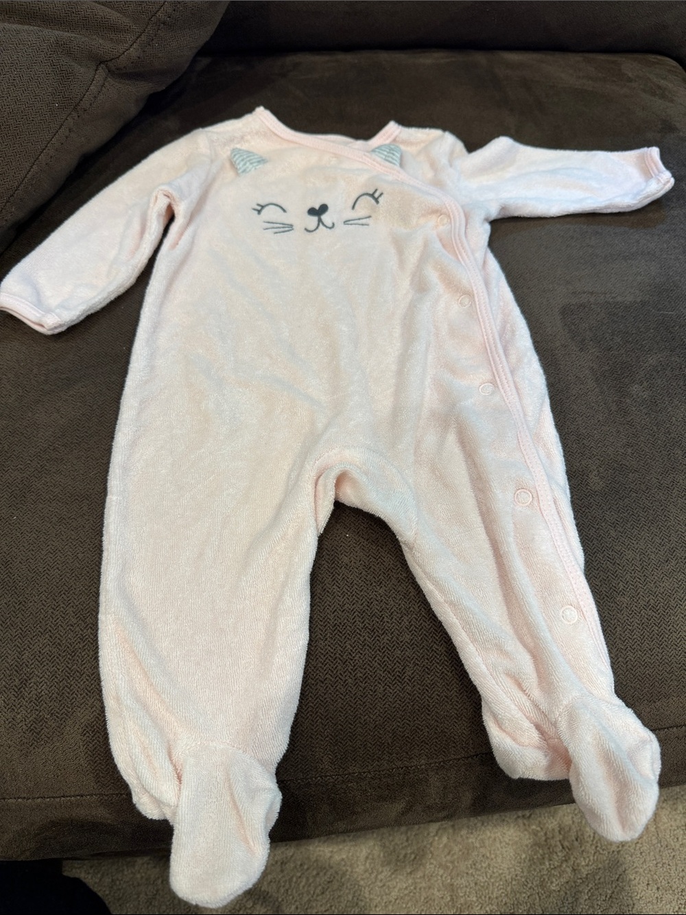 Carter's Light Pink Cat Face Footed Baby One-Piece